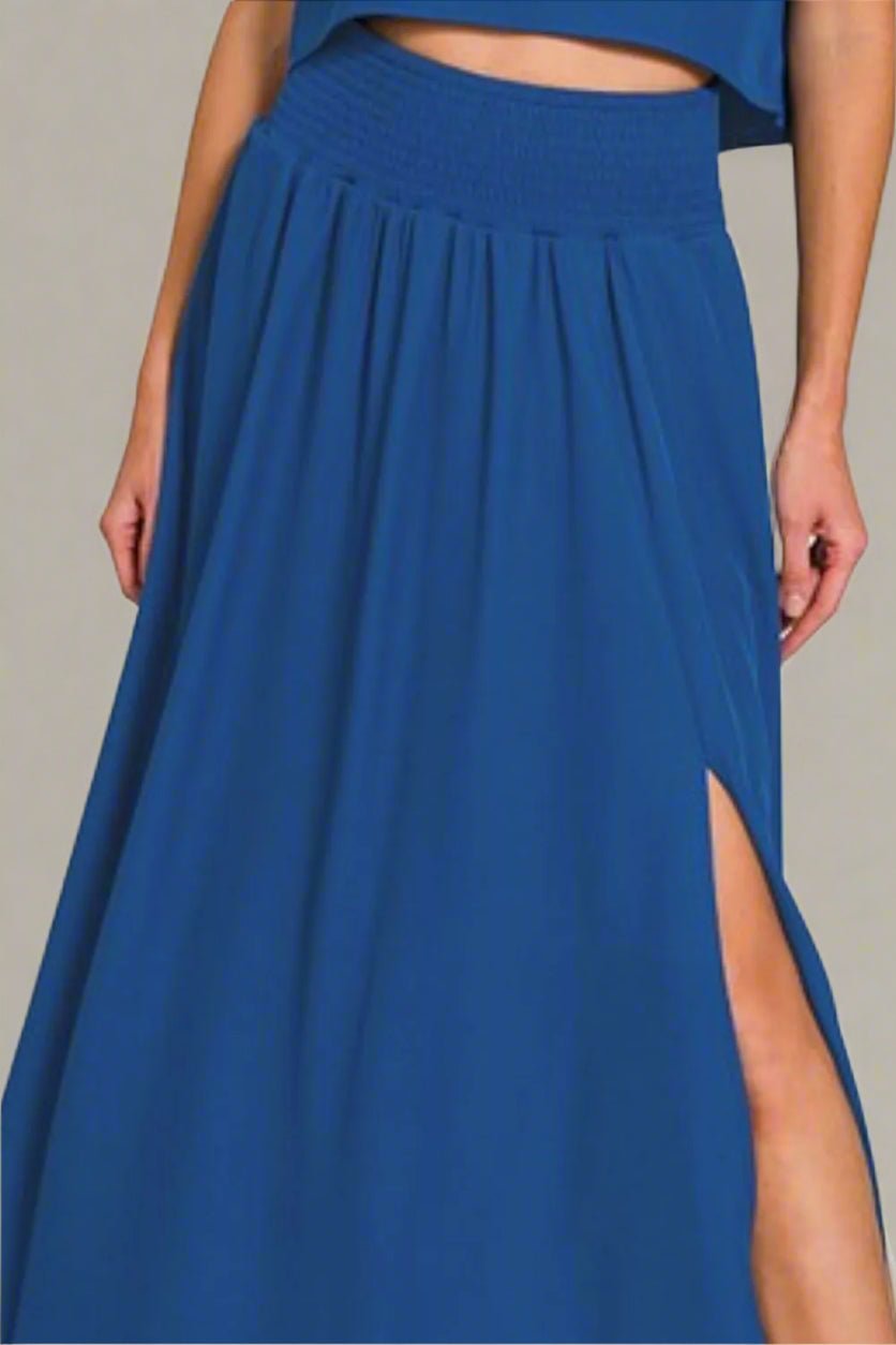 Zenana - Crop Tee & Smocked Waist Maxi Skirt Set – Sapphire Blue