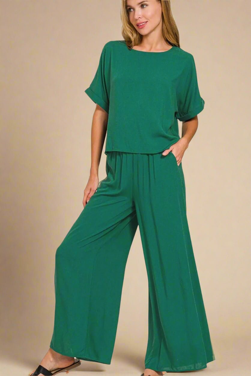 Zenana - Dark Green Wide Leg Pant Set
