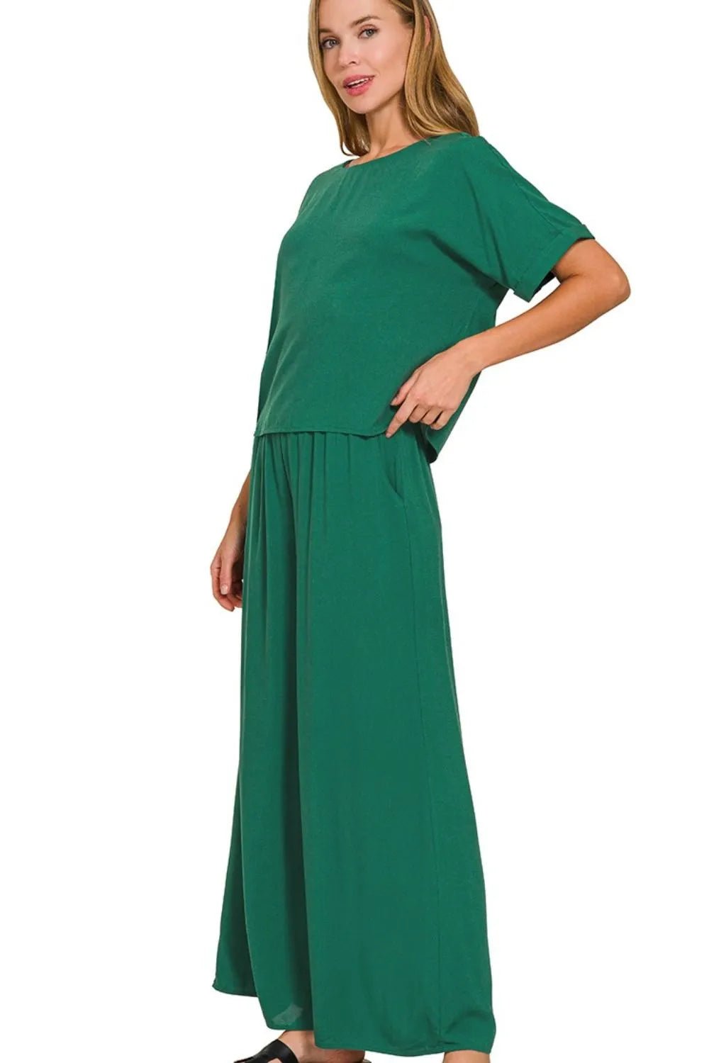 Zenana - Dark Green Wide Leg Pant Set