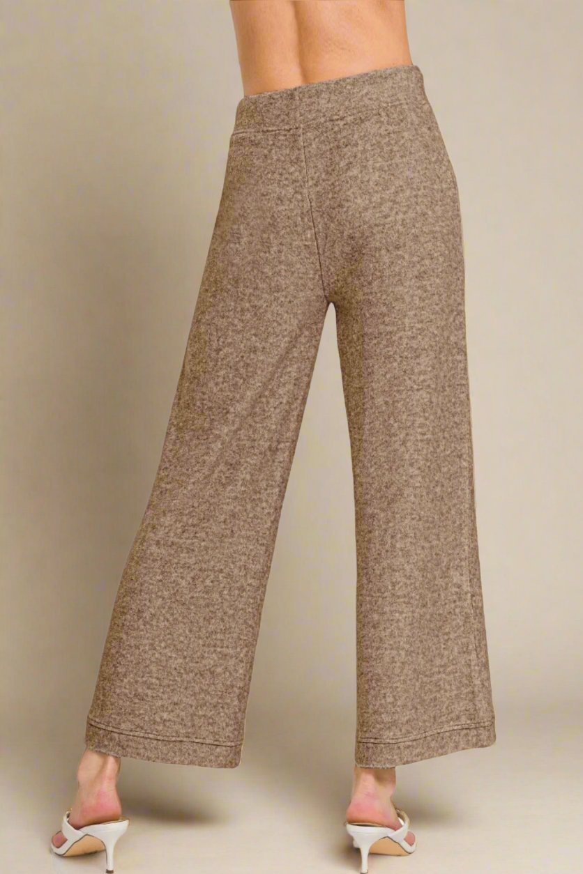 Zenana - Drawstring Hacci Knit Cropped Pants in Mocha