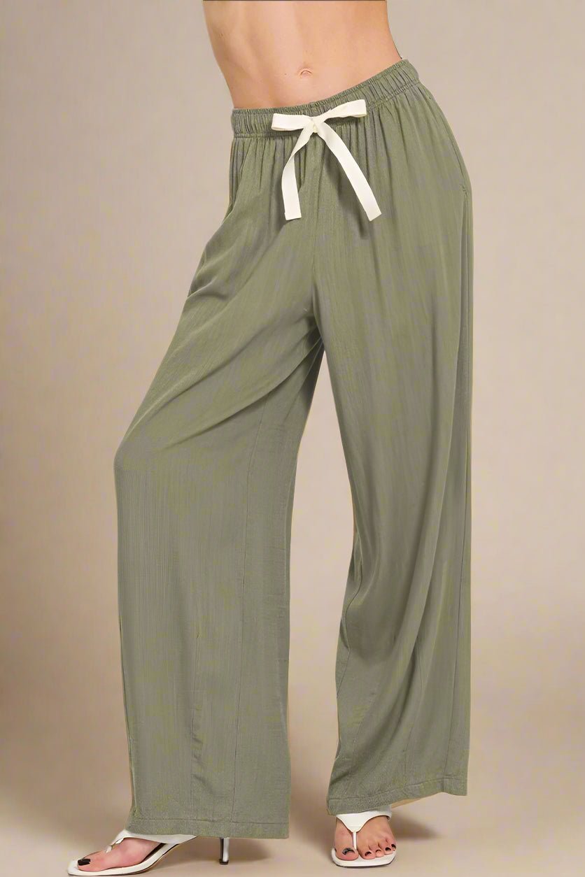 Zenana - Drawstring Wide Leg Lounge Pants in Olive