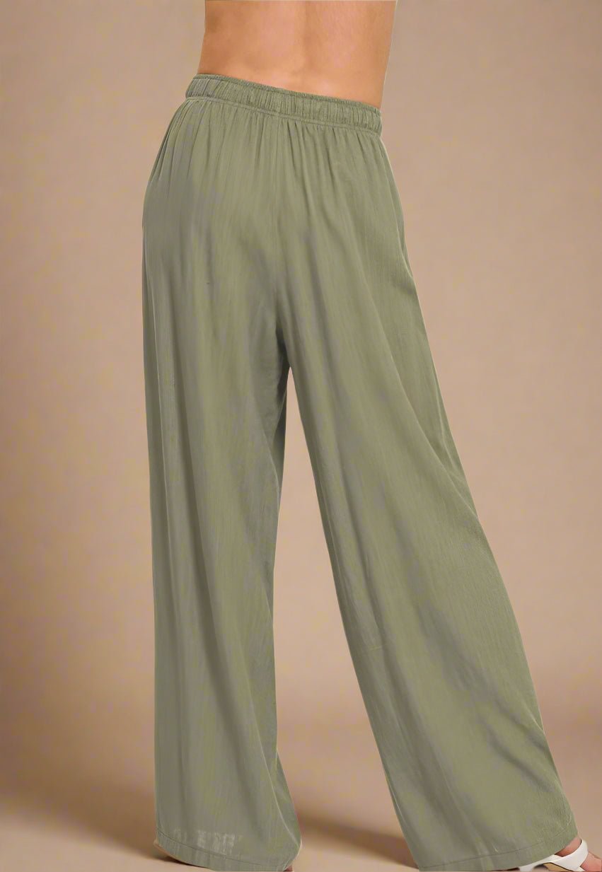 Zenana - Drawstring Wide Leg Lounge Pants in Olive