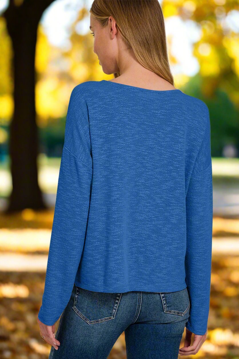 Zenana - Dropped Shoulder Long Sleeve T - Shirt in Classic Blue