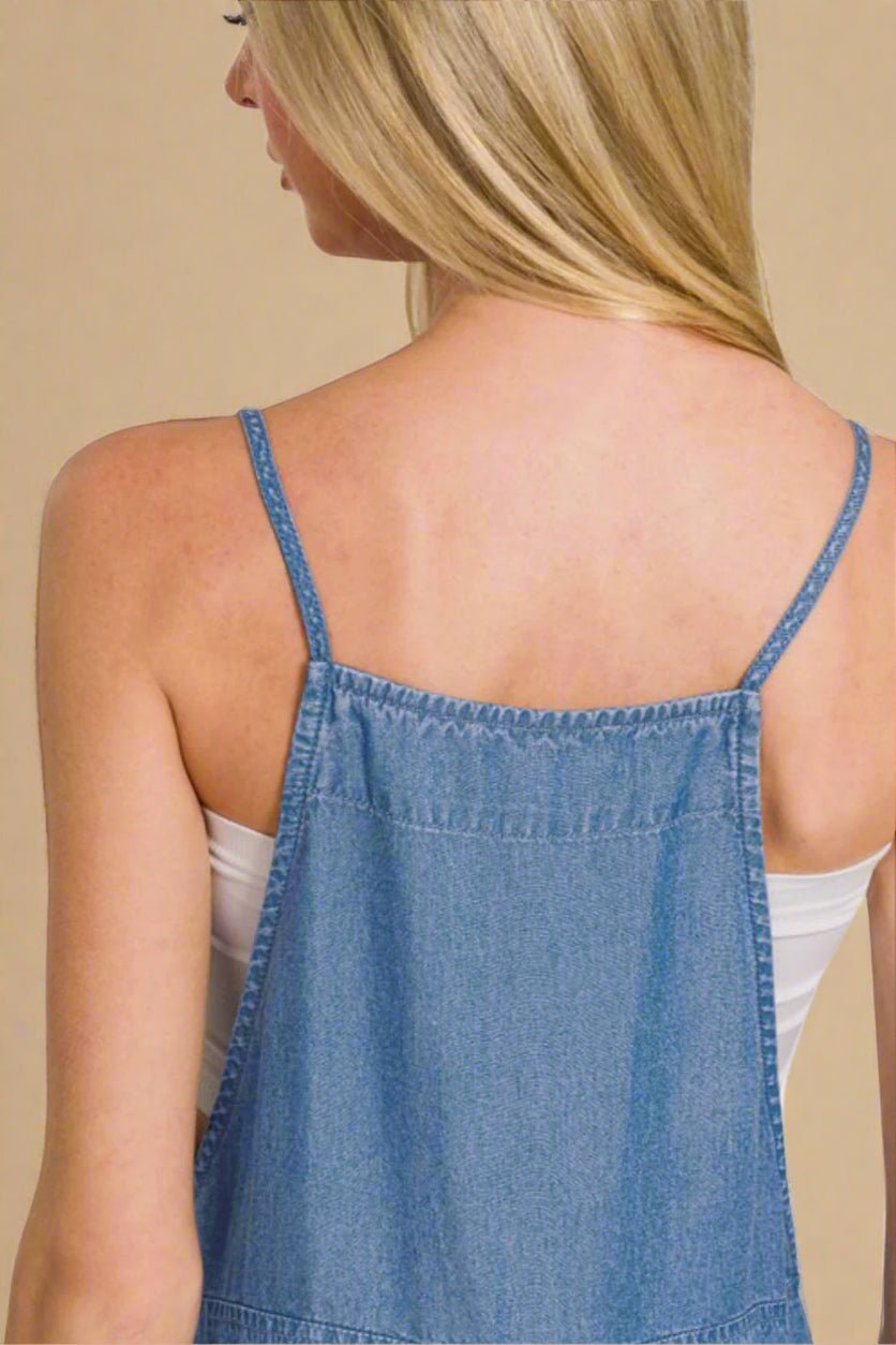 Zenana - Dusty Blue Denim Wide Leg Overalls