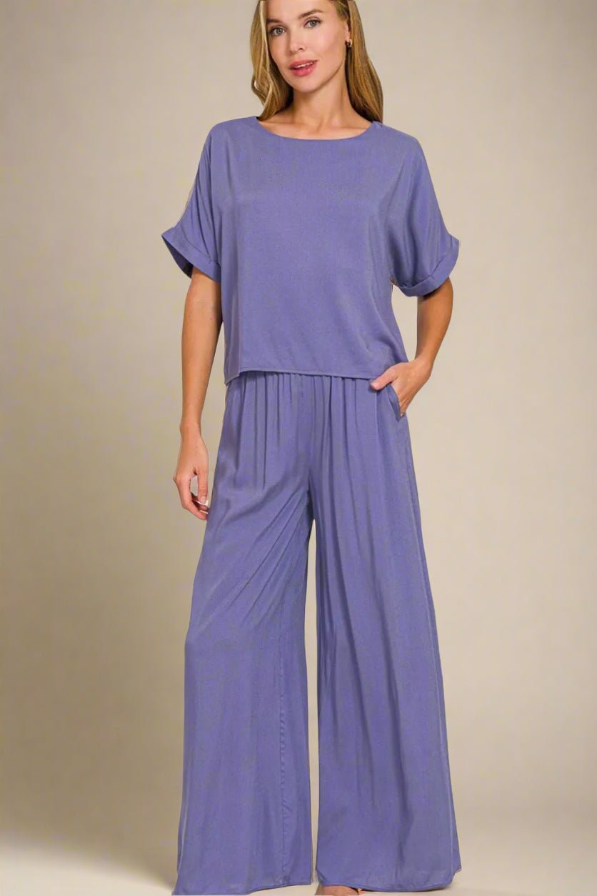 Zenana - Dusty Lavender Wide Leg Pant Set
