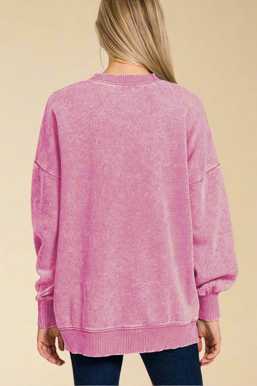 Zenana - Dusty Pink Acid Wash Fleece Tunic Sweatshirt