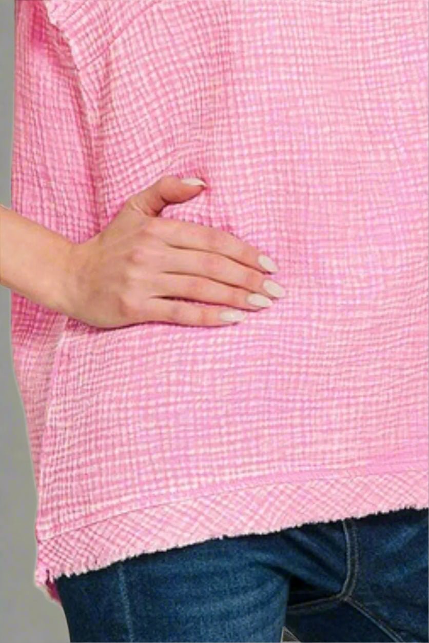 Zenana - Frayed V - Neck Sleeveless Top – Bright Pink