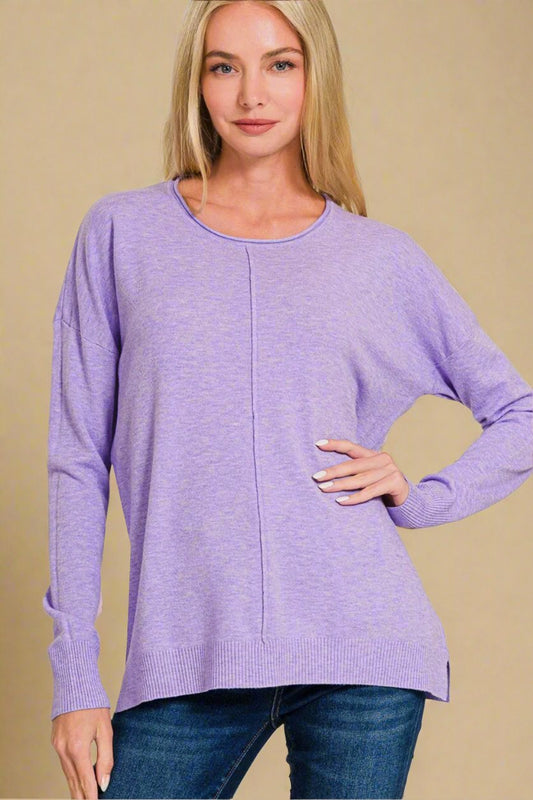 Zenana - Front Seam Sweater in Heather Lavender