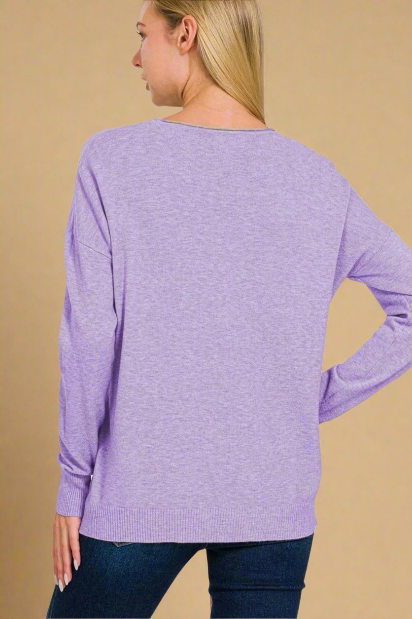 Zenana - Front Seam Sweater in Heather Lavender