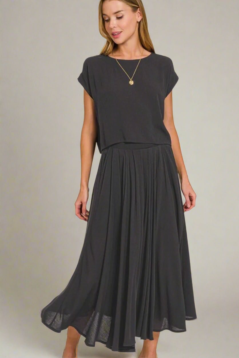 Zenana - Gauze Crop Top and Maxi Skirt Set – Black