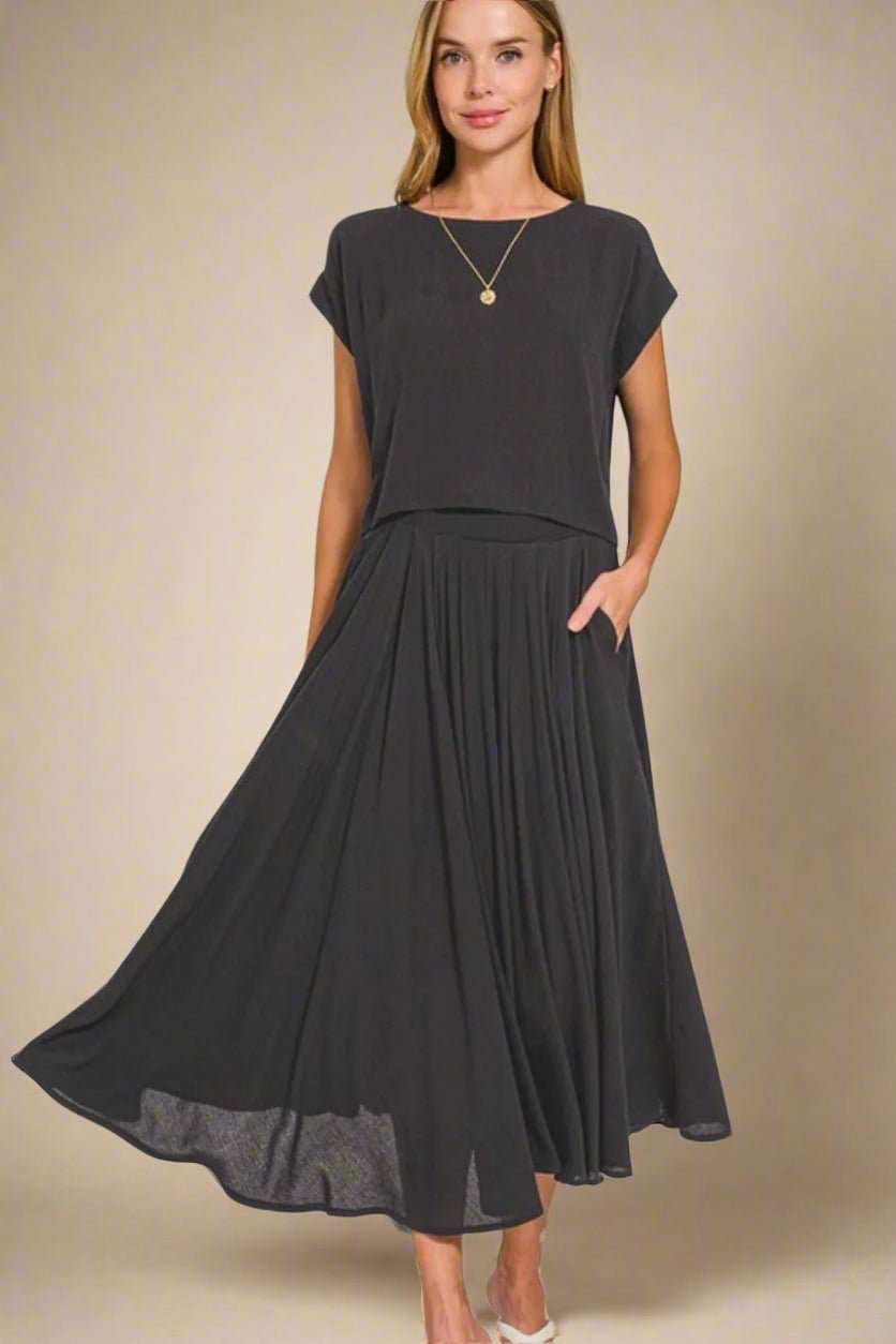 Zenana - Gauze Crop Top and Maxi Skirt Set – Black