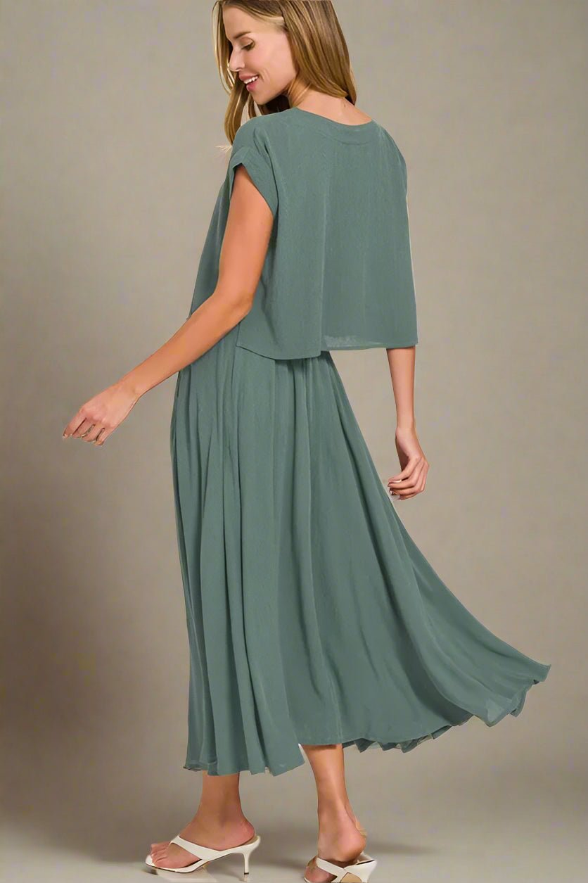 Zenana - Gauze Crop Top and Maxi Skirt Set – Dusty Olive