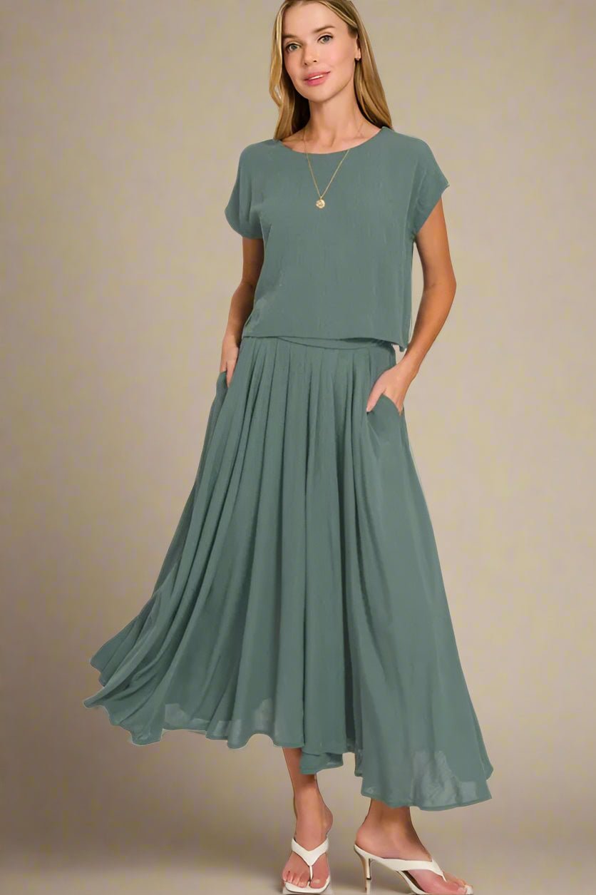 Zenana - Gauze Crop Top and Maxi Skirt Set – Dusty Olive