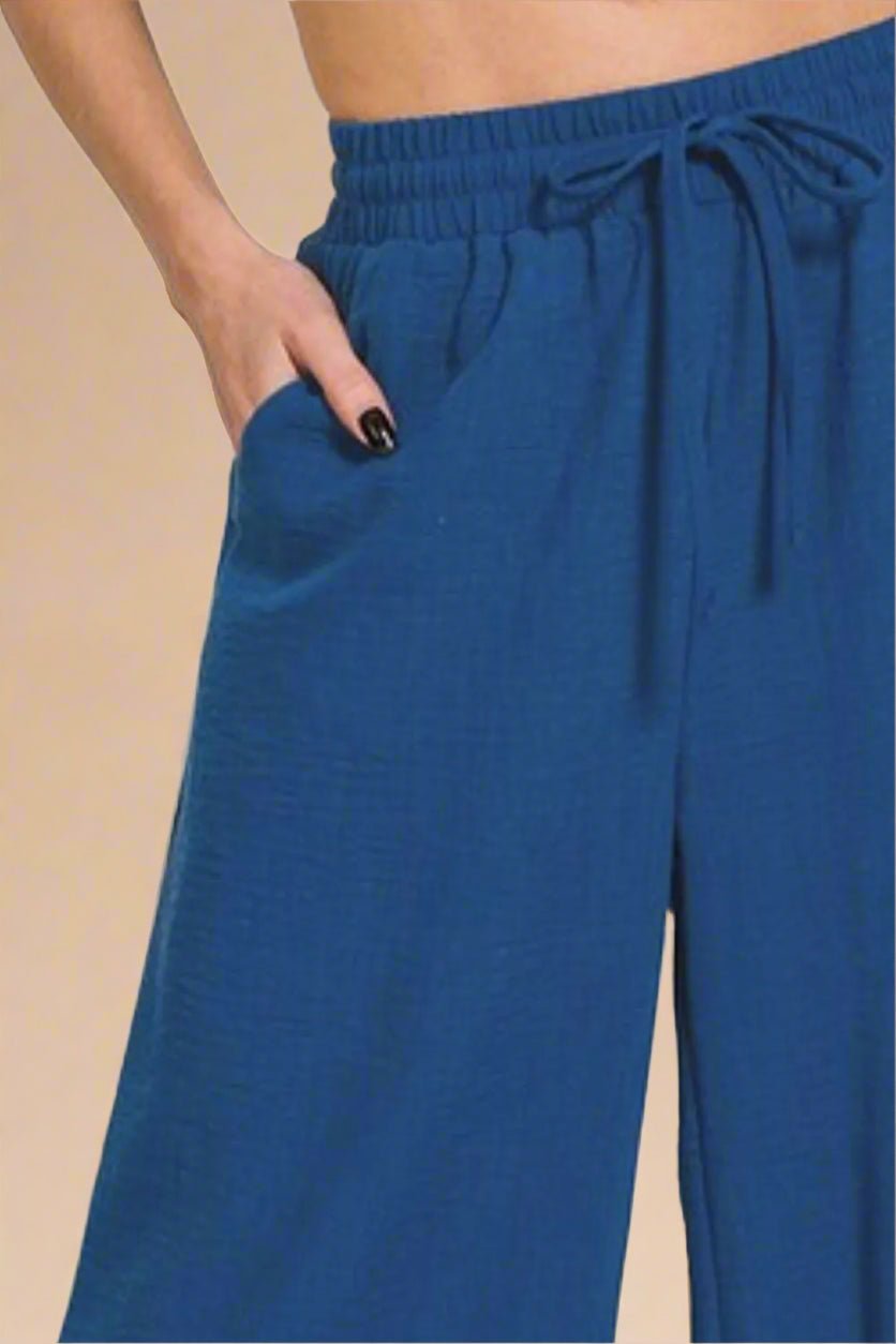 Zenana - Gauze Wide Leg Pants in Cobalt Blue