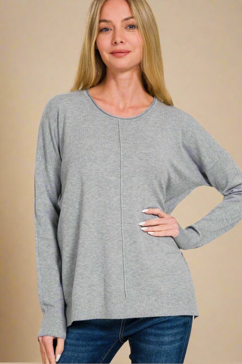 Zenana - Gray Front Seam Sweater