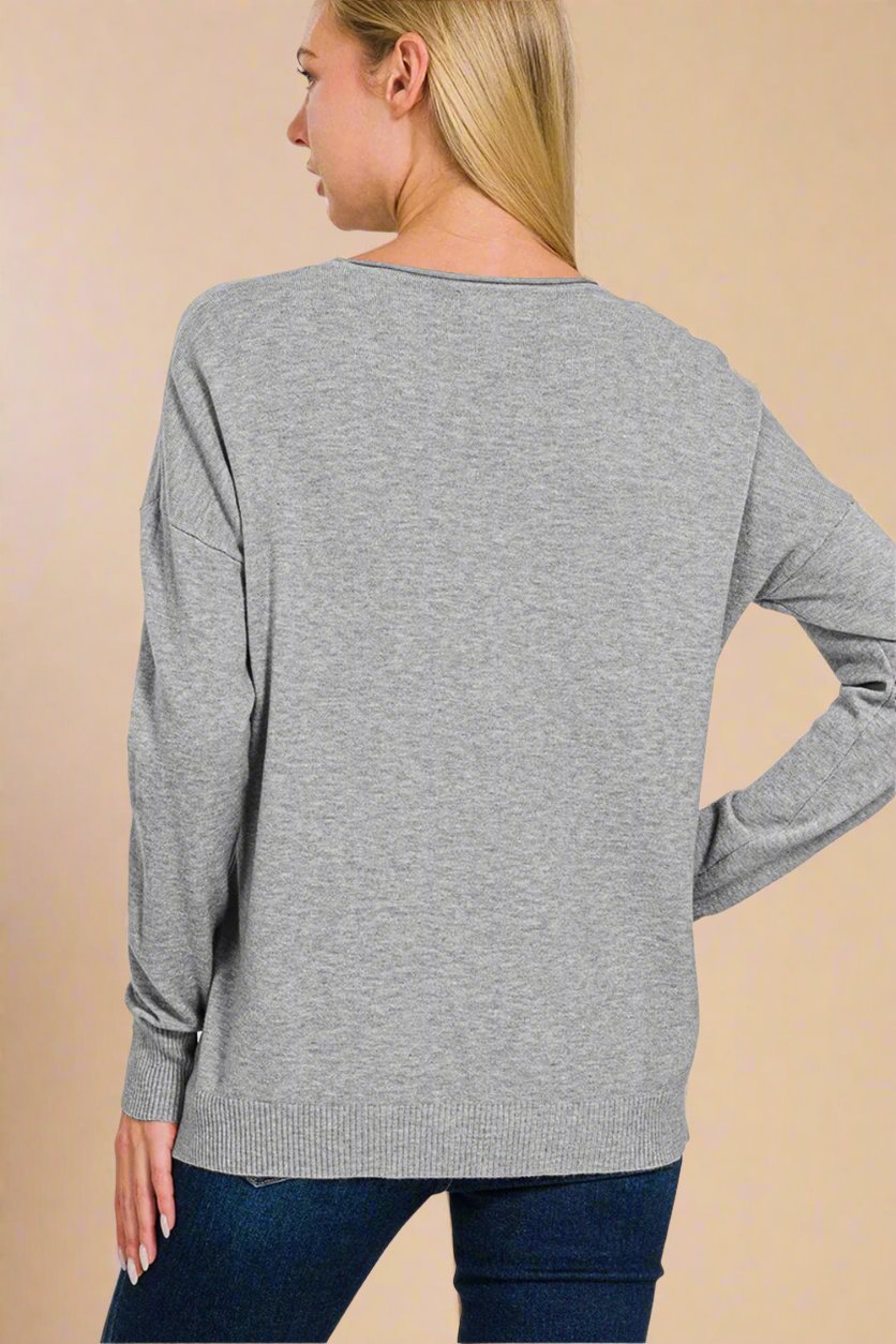 Zenana - Gray Front Seam Sweater