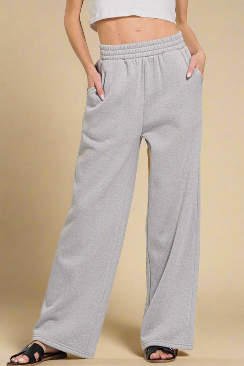 Zenana - Gray Long Sleeve Top and Elastic Waist Pants Set