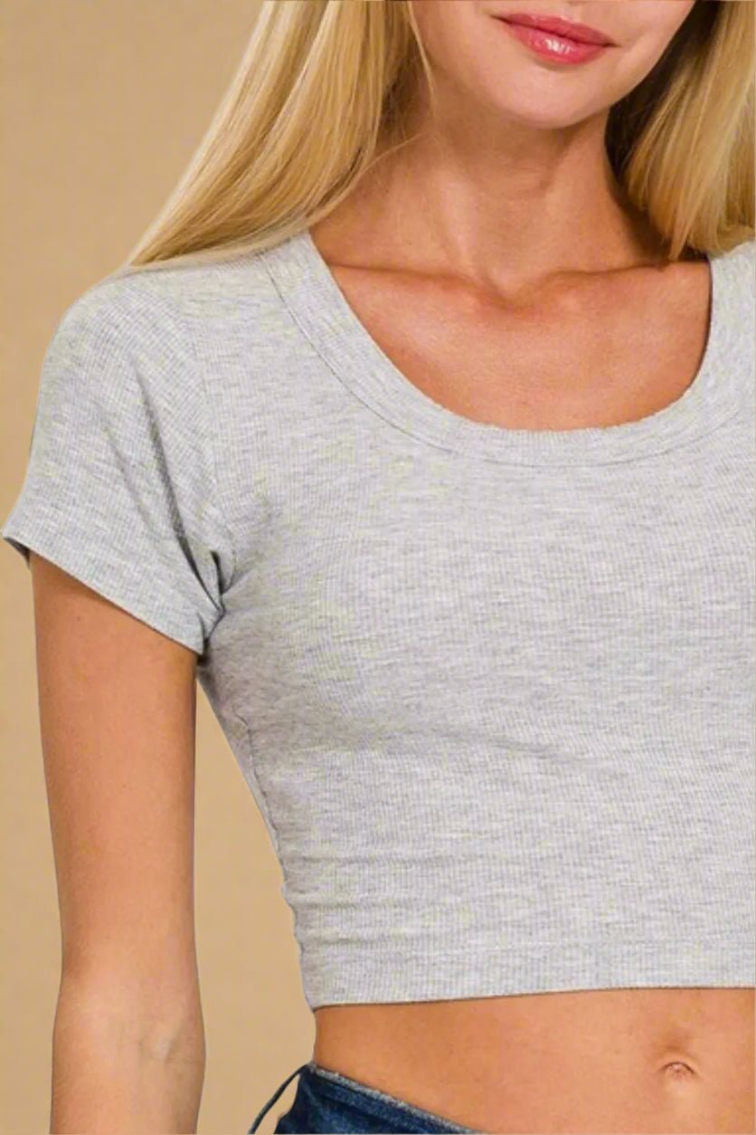 Zenana - Heather Gray Rib Knit Crop Top