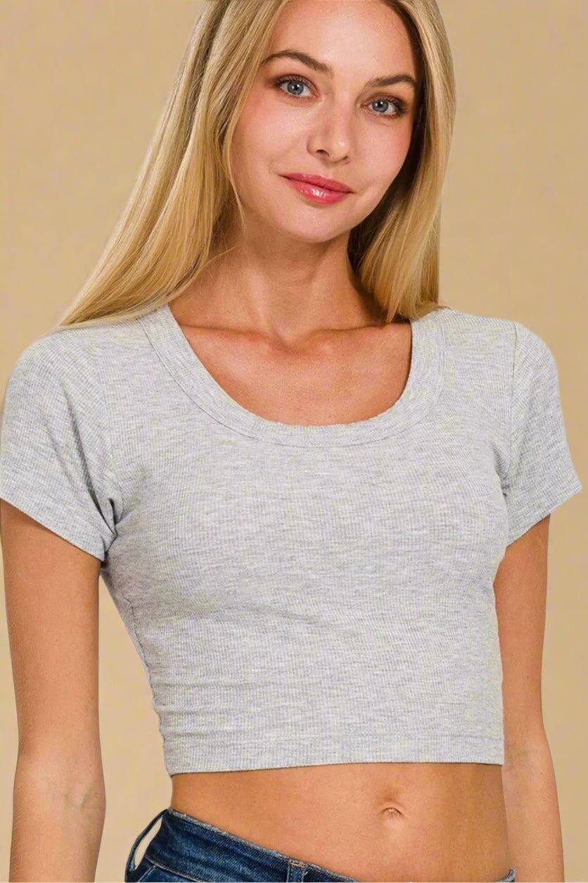 Zenana - Heather Gray Rib Knit Crop Top