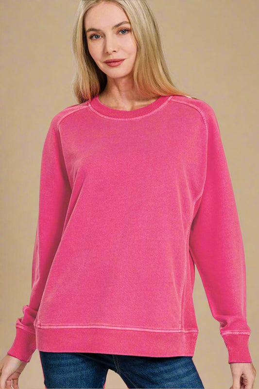 Zenana - Hot Pink Pigment Dyed French Terry Sweatshirt