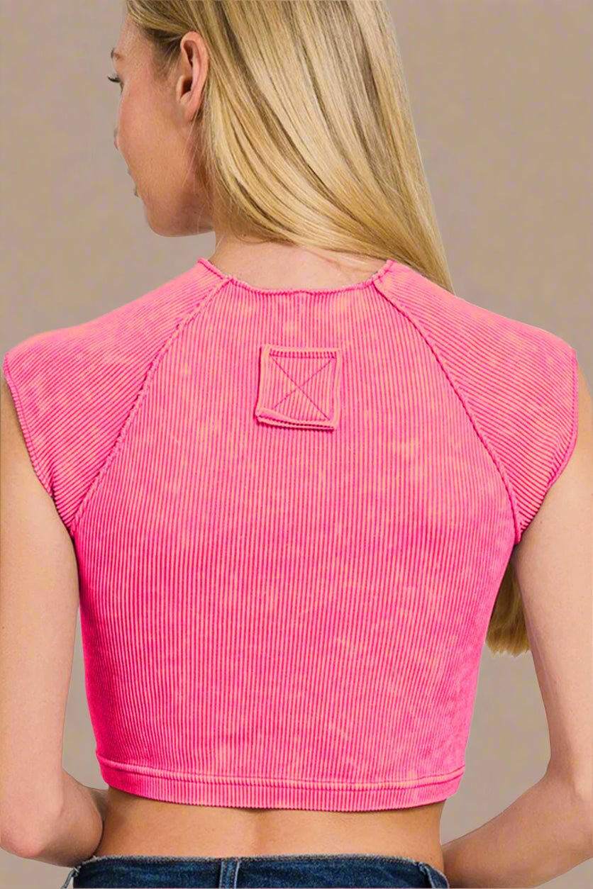 Zenana - Hot Pink Rib Knit Sleeveless Crop Top