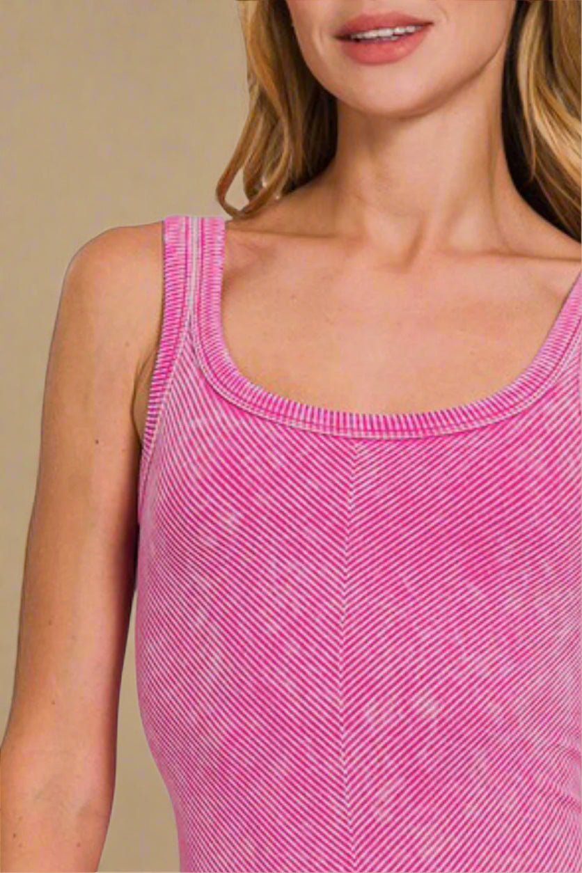 Zenana - Hot Pink Washed Rib Knit Tank Top