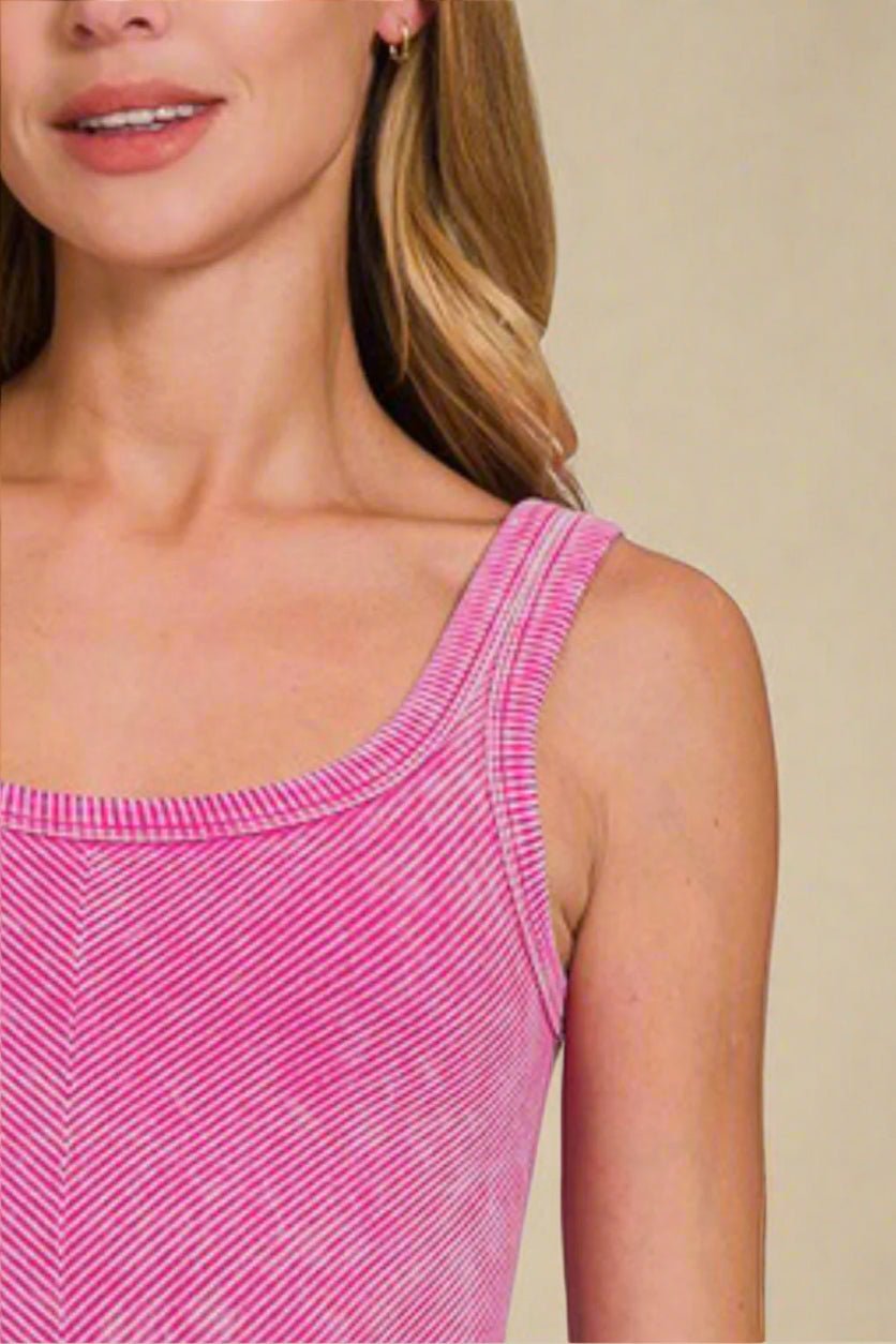 Zenana - Hot Pink Washed Rib Knit Tank Top