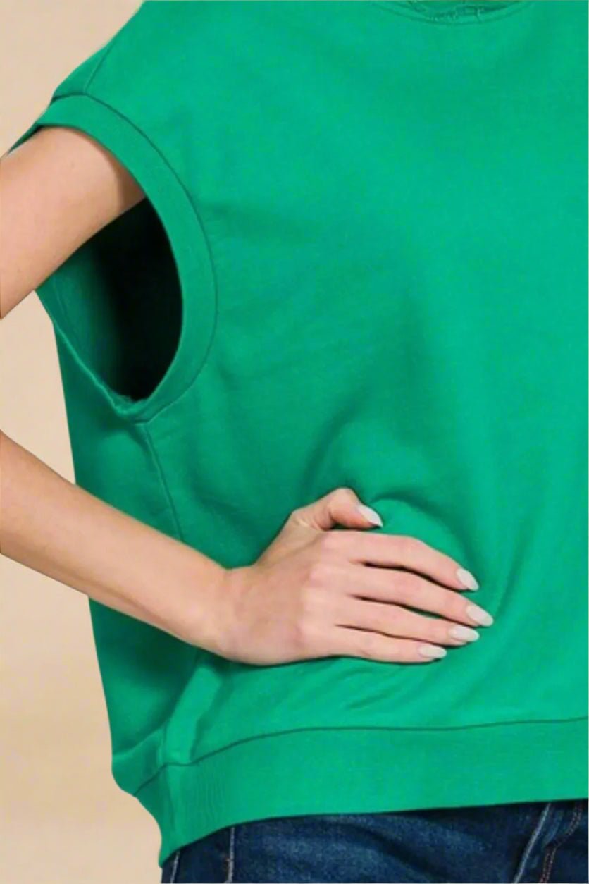 Zenana - Kelly Green Cap Sleeve French Terry Top