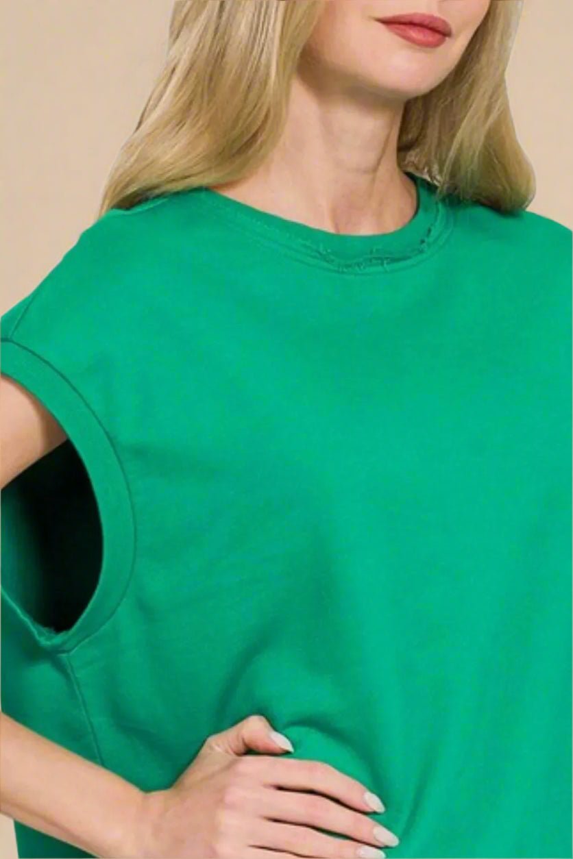Zenana - Kelly Green Cap Sleeve French Terry Top