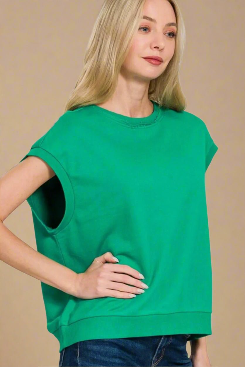 Zenana - Kelly Green Cap Sleeve French Terry Top