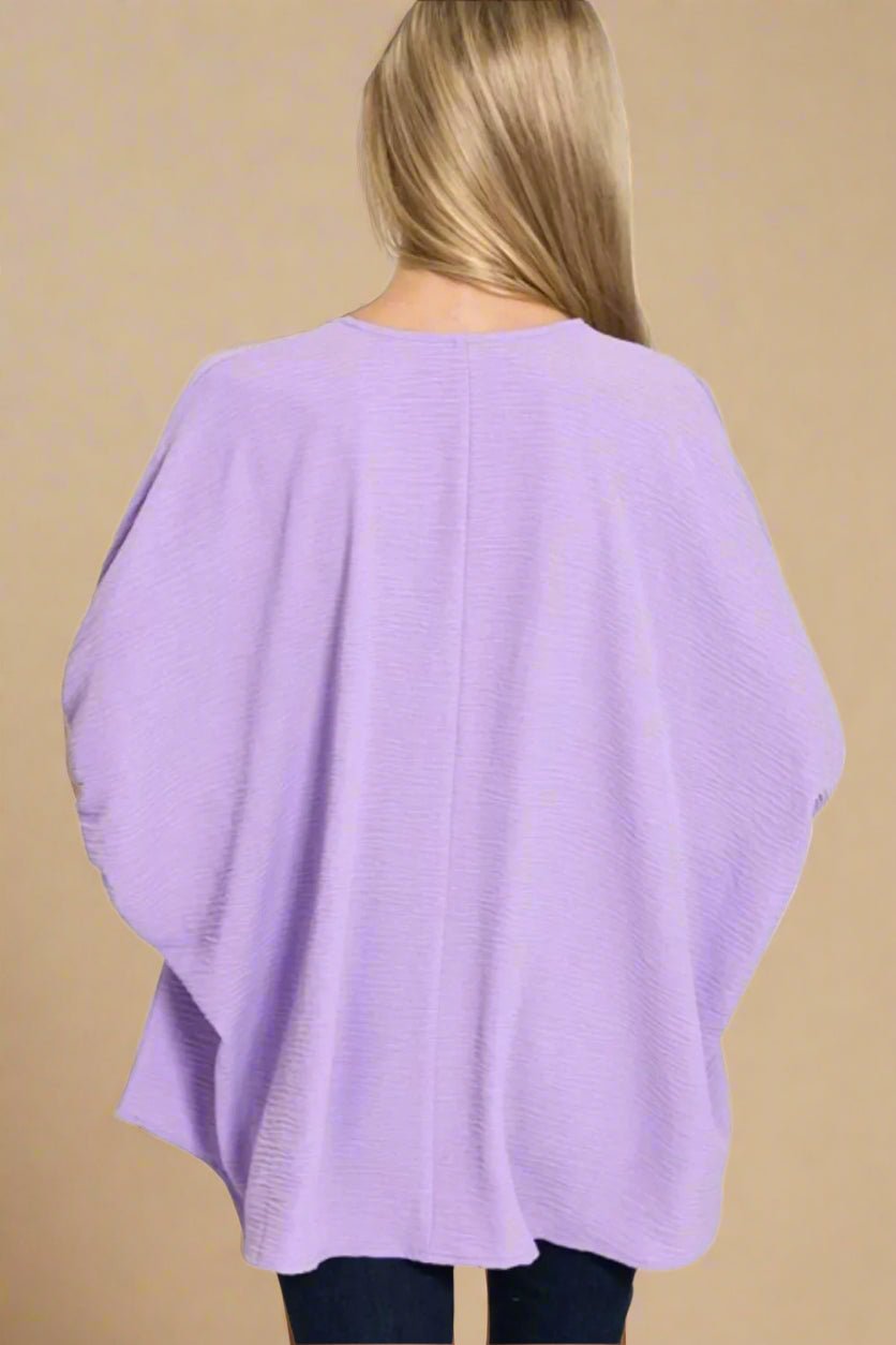 Zenana - Lavender Textured V - Neck Oversized Top