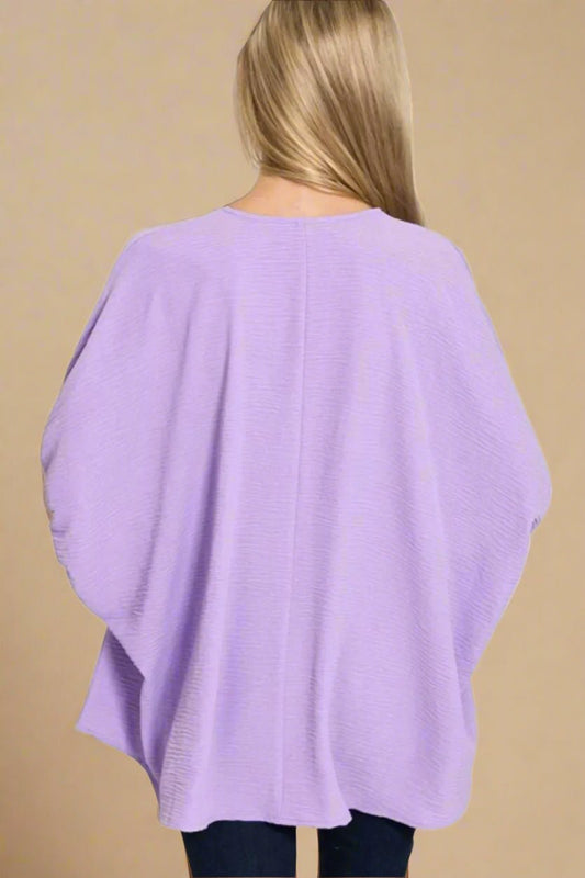 Zenana - Lavender Textured V - Neck Oversized Top