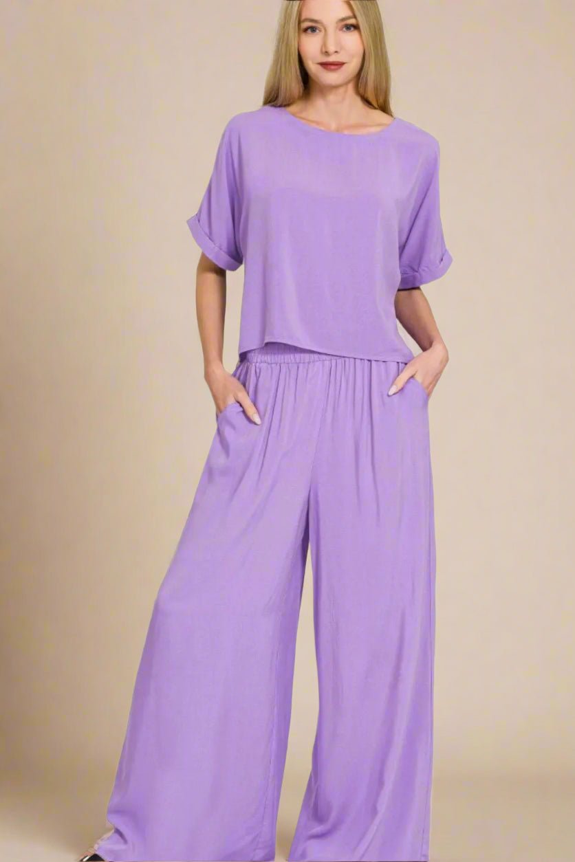 Zenana - Lavender Wide Leg Pant Set