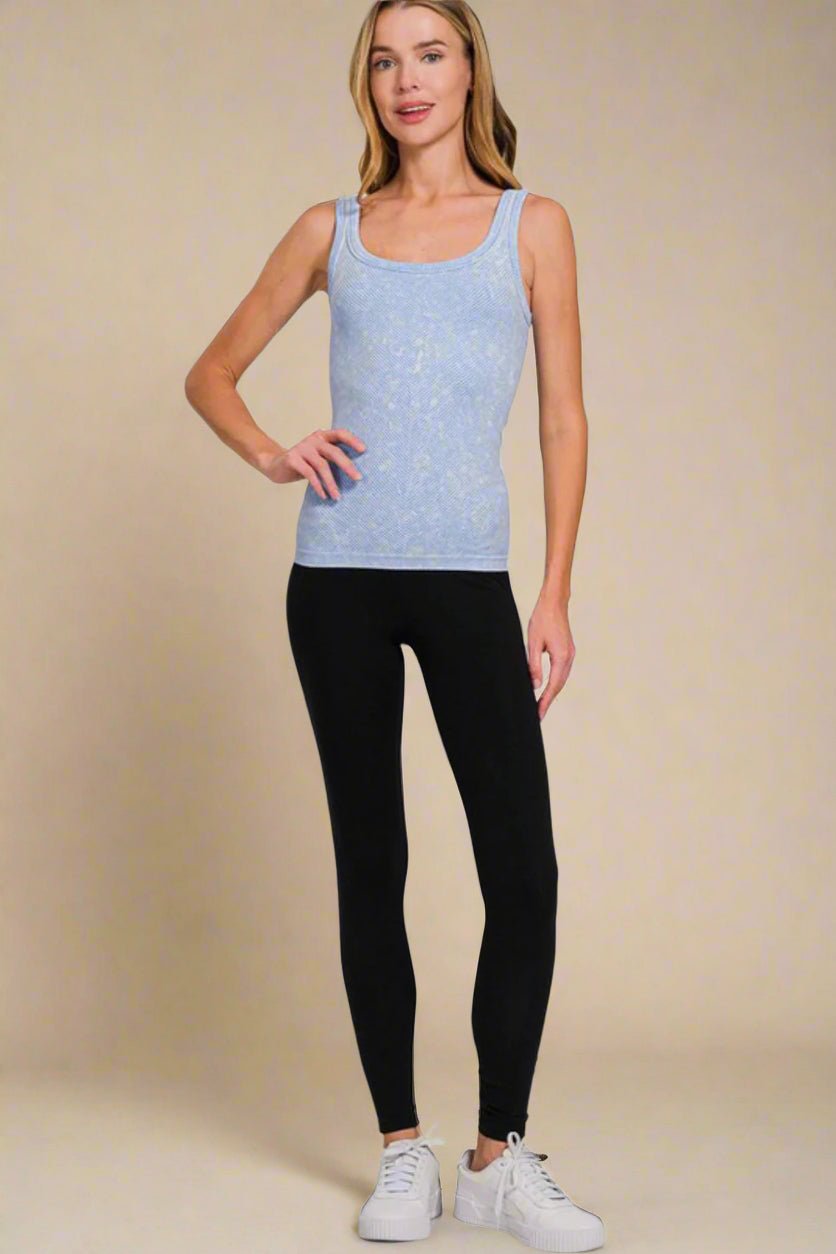 Zenana - Light Blue Washed Rib Knit Tank Top