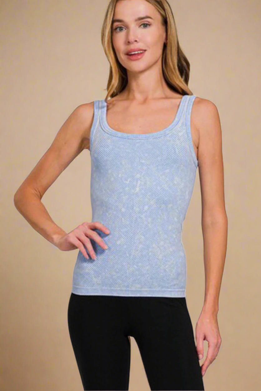 Zenana - Light Blue Washed Rib Knit Tank Top