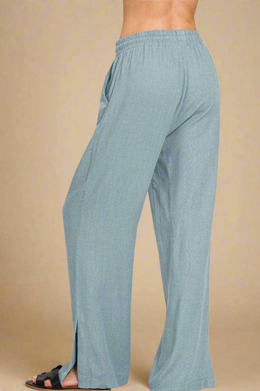 Zenana - Light Blue Wide Leg Drawstring Pants