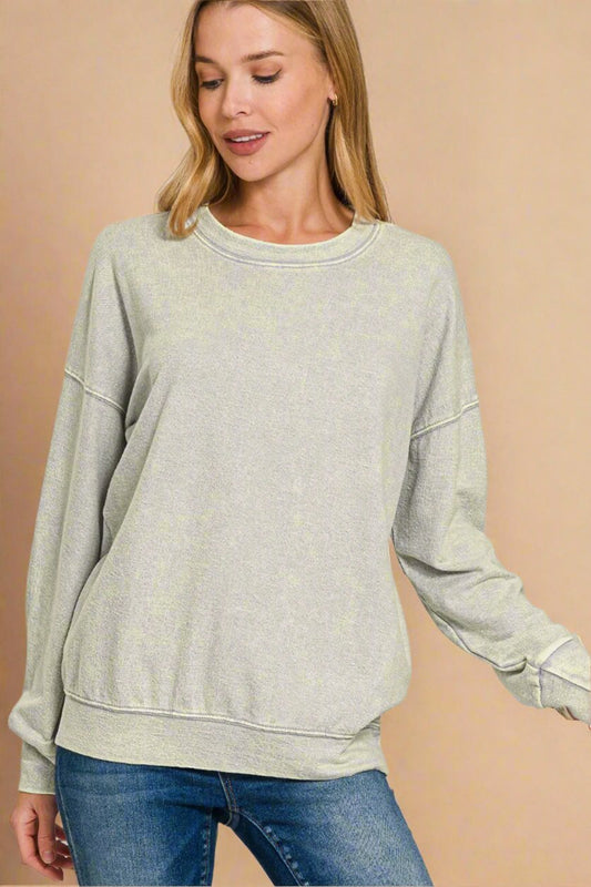 Zenana - Light Gray Vintage Wash Relaxed Fit Sweatshirt