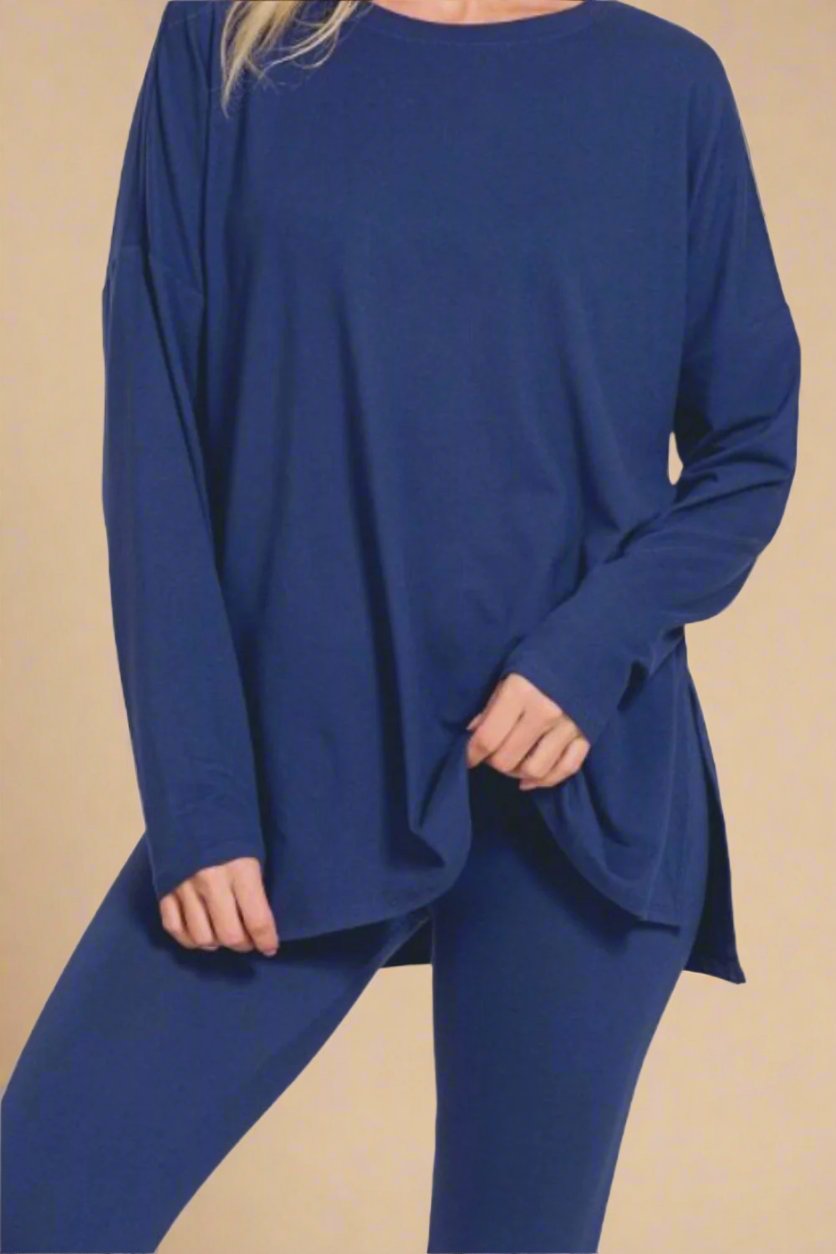 Zenana - Light Navy Brushed Microfiber Top and Leggings Lounge Set