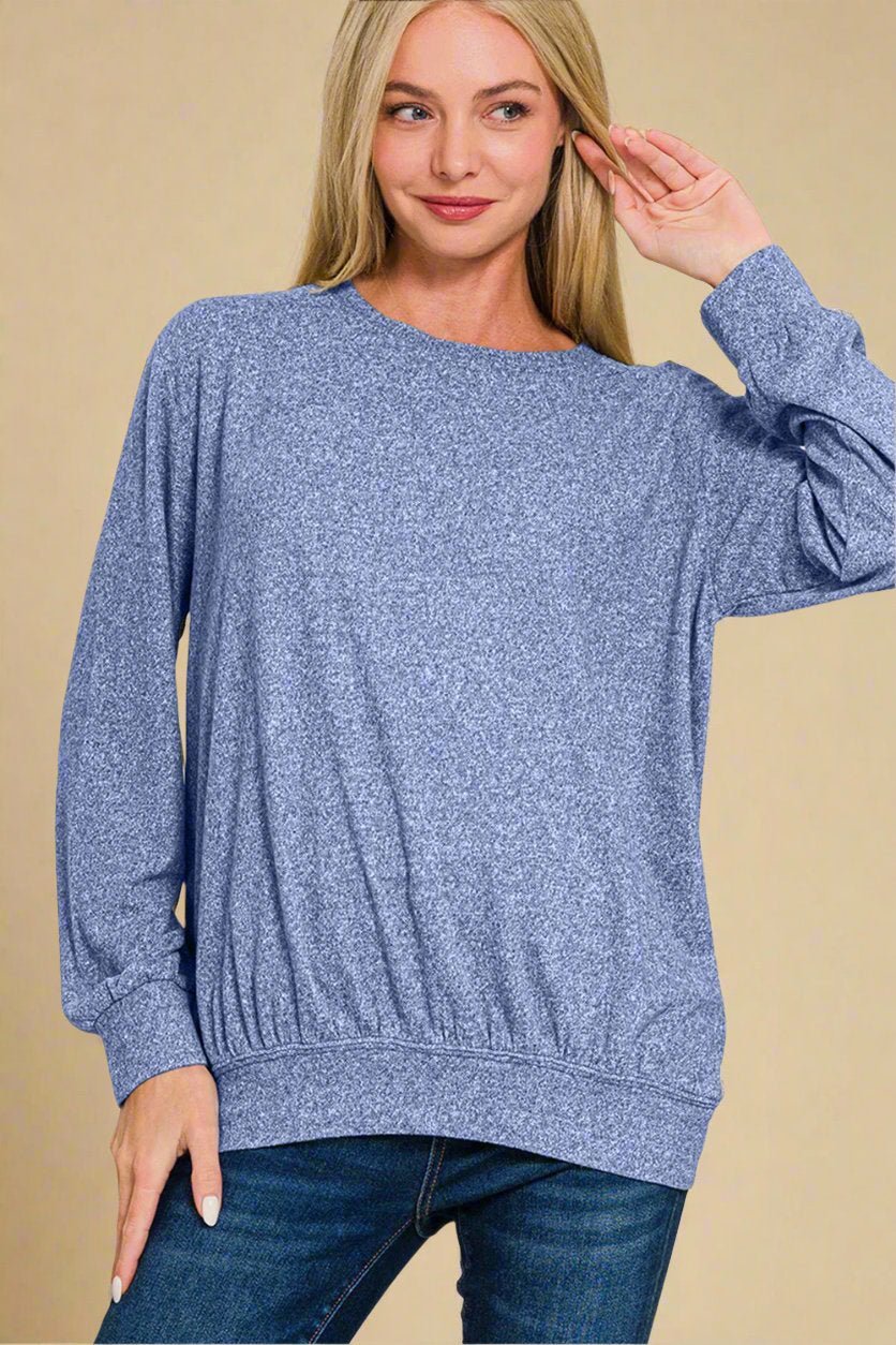 Zenana - Light Navy Long Sleeve Top