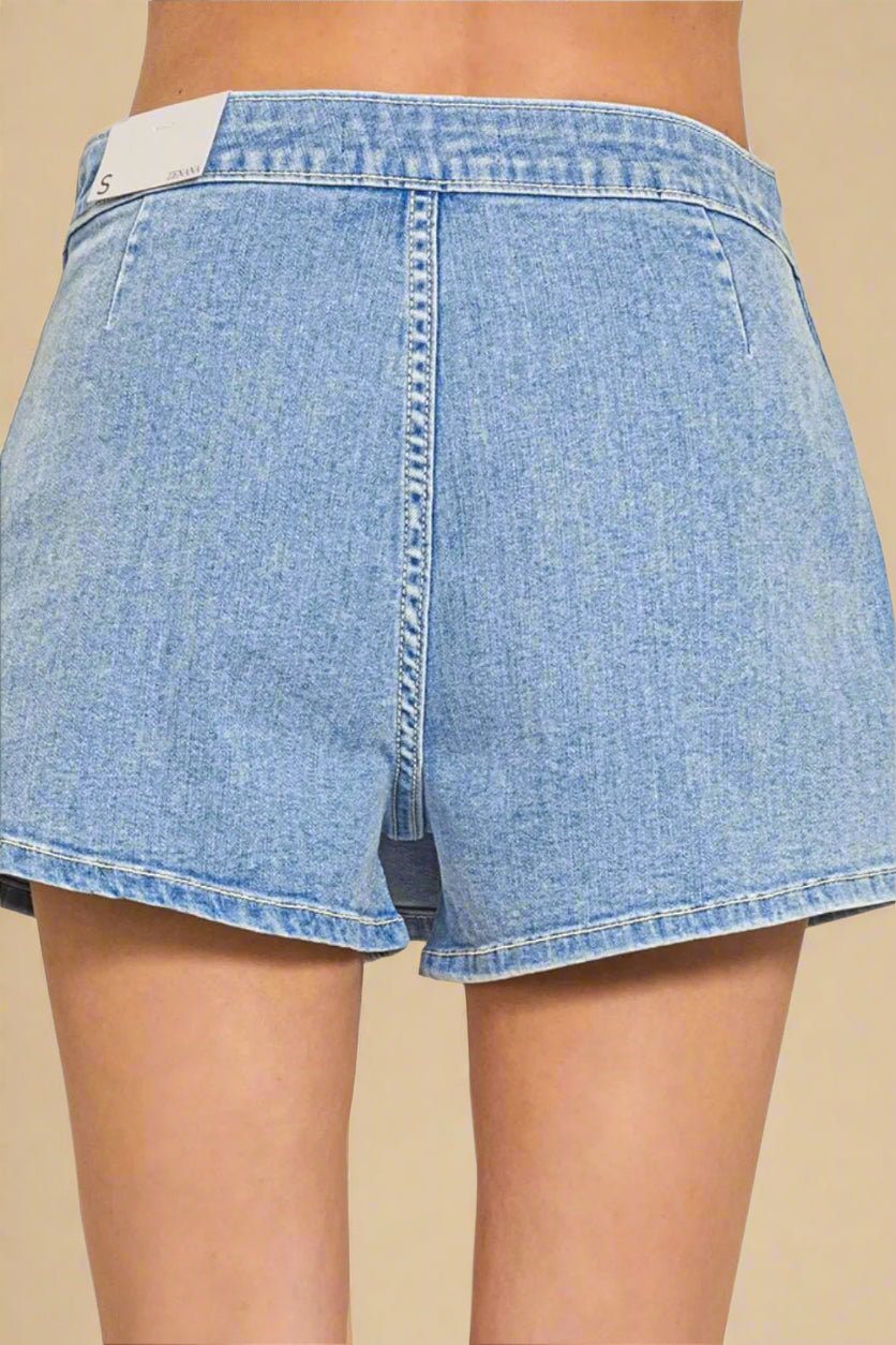 Zenana - Light Wash Denim High Rise Skort