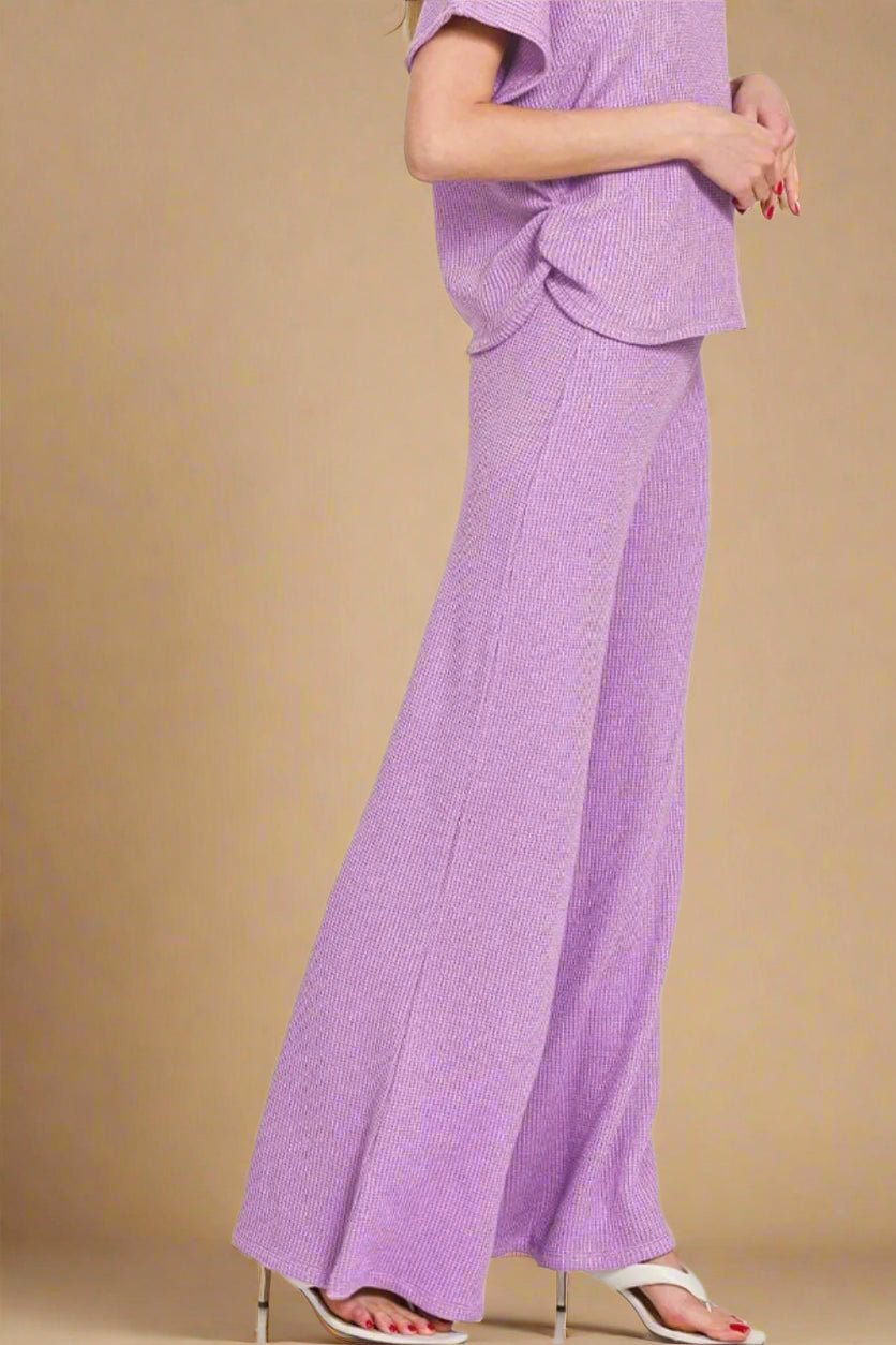 Zenana - Lilac Rib Knit Wide Leg Pants Set