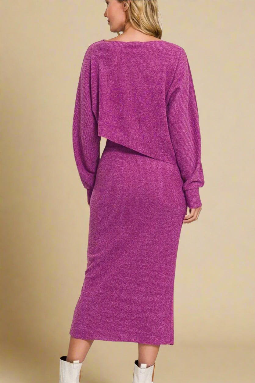 Zenana - Magenta Knit Top & Midi Skirt Set