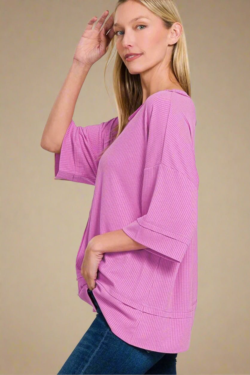Zenana - Magenta Rib Knit Oversized Top