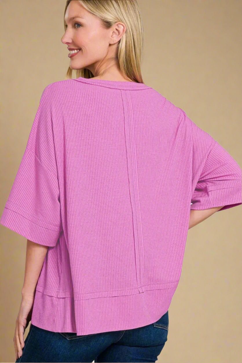 Zenana - Magenta Rib Knit Oversized Top