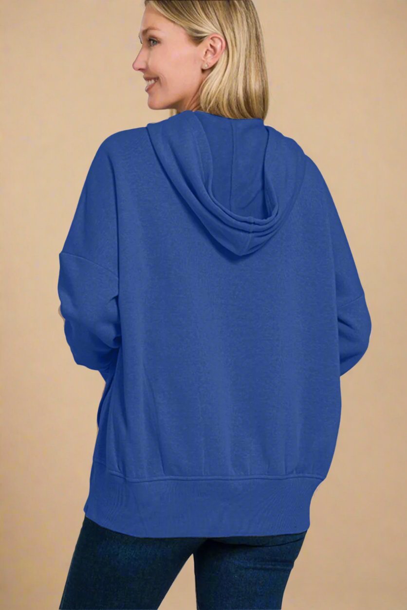 Zenana - Navy Half Snap Long Sleeve Hoodie