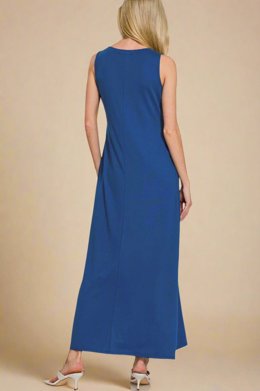Zenana - Navy Scoop Neck Maxi Tank Dress