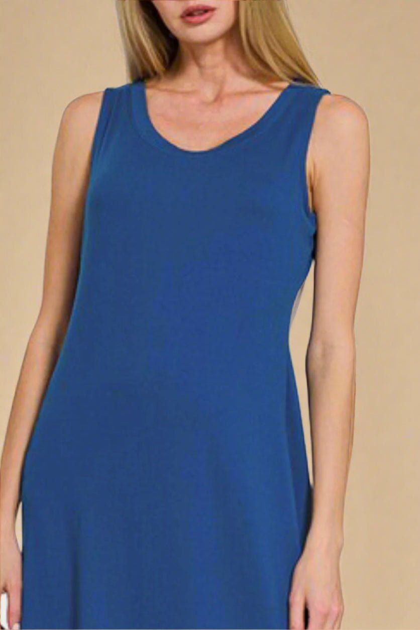 Zenana - Navy Scoop Neck Maxi Tank Dress