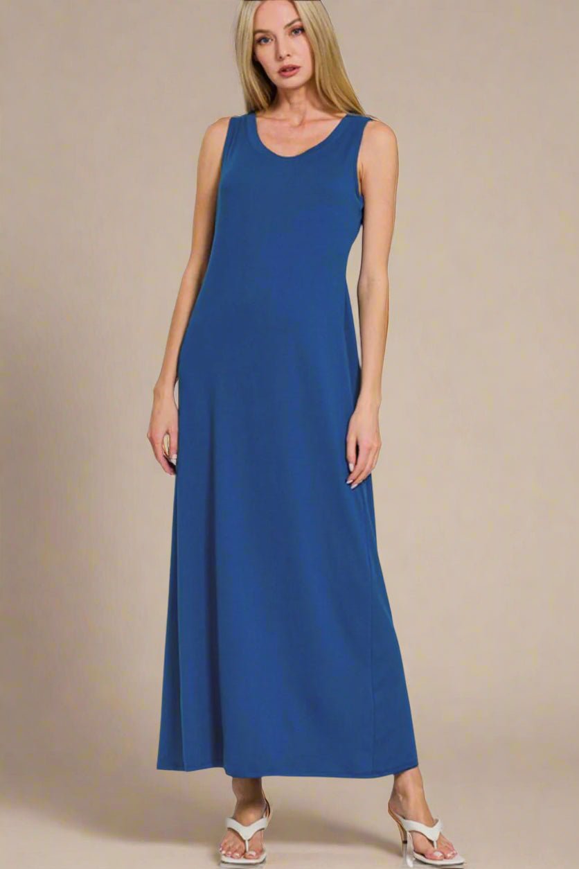 Zenana - Navy Scoop Neck Maxi Tank Dress