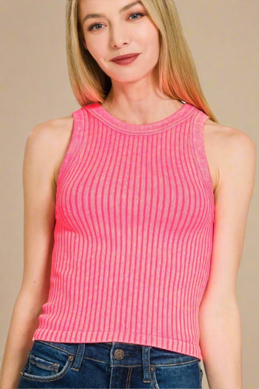 Zenana - Neon Pink Rib Knit Tank Top