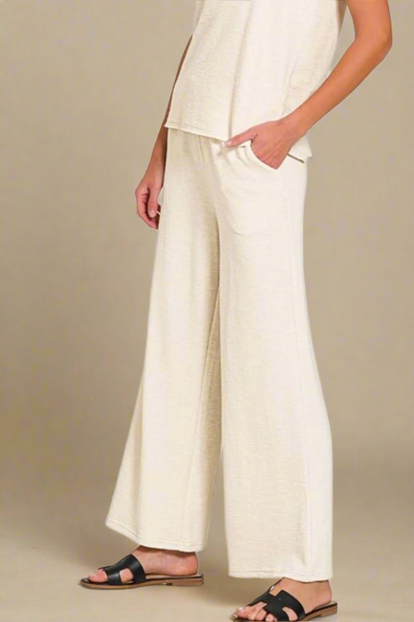 Zenana - Oatmeal Knit Tank & Wide Leg Pant Set